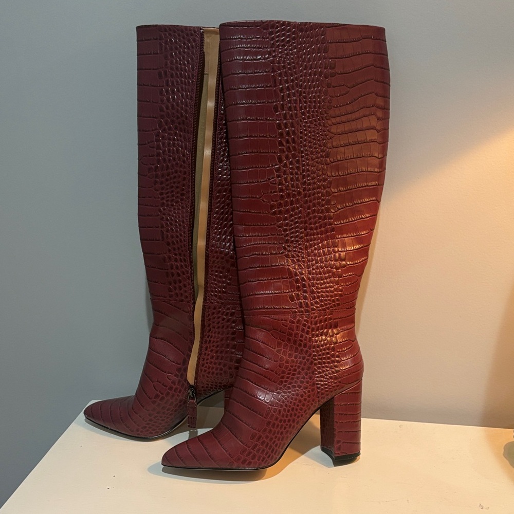 BCBGeneration Burgundy Croc-Embossed Heeled Boots - Picture 2 of 4